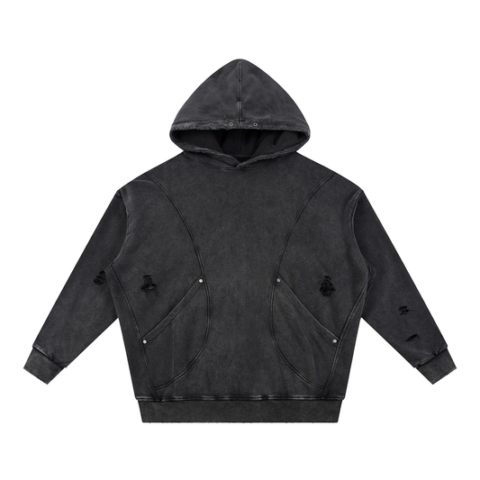 LOGO DISTRESSED PANEL HOODIE